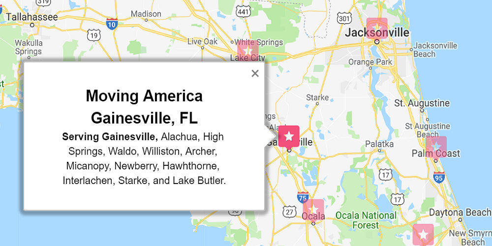 Moving America Service Area Located in Gainesville FL